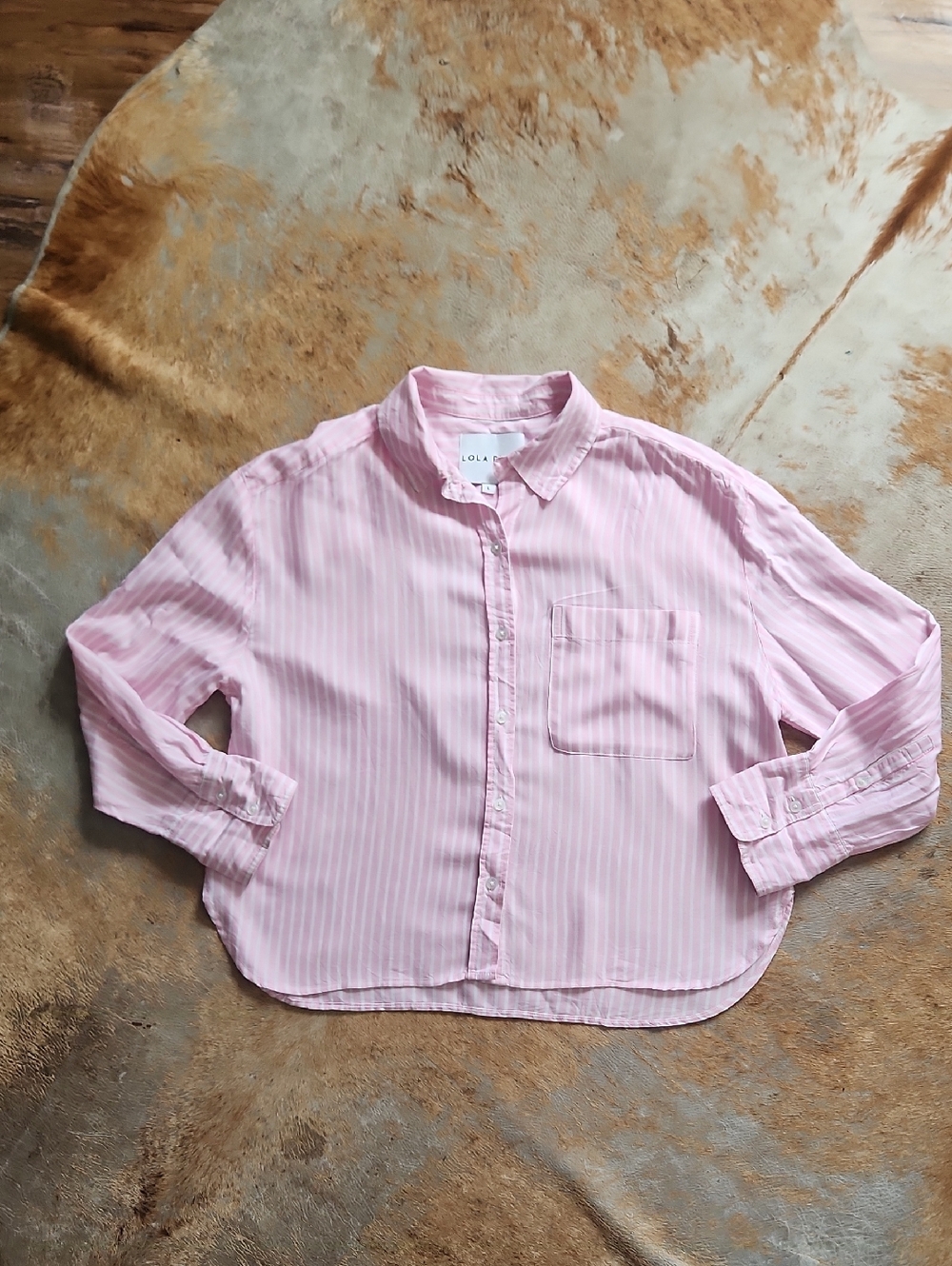Lola River Light Pink White Striped Tencel Button-Down Shirt